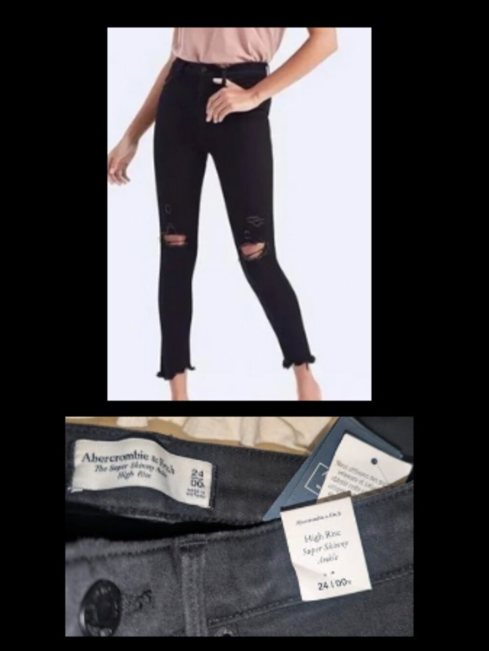 NWT Abercrombie & Fitch High Rise Super Skinny Ankle Distressed Jeans Jrs 24 00R